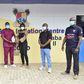 (L-R) Adeoye Basirat, Head of Nursing Department, Mainland Hospital; Dr. Bowale Abimbola, MD Mainland Hospital, Yaba; Dr. Ayodeji Anthony Falana receiving an award as most outstanding health worker in the fight against COVID-19; Chineze Amanfo, Corpora...