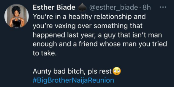 BBNaija's Esther slams Tolanibaj on Twitter