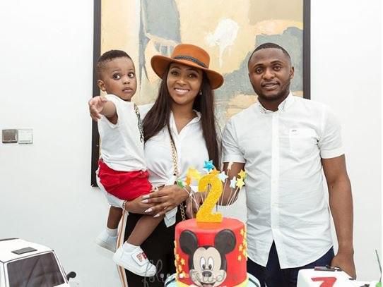 Ubi Franklin and estranged wife, Lilian Esoro with their son, Jayden