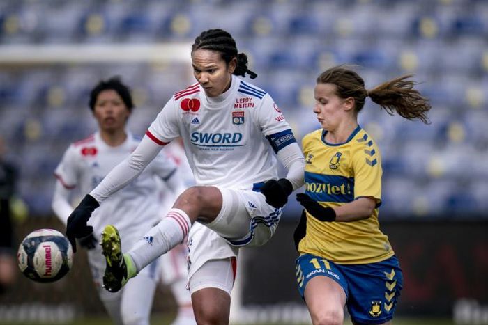 Lyon skipper and defensive colossus Wendie Renard in action against Brondby of Denmark in the last round