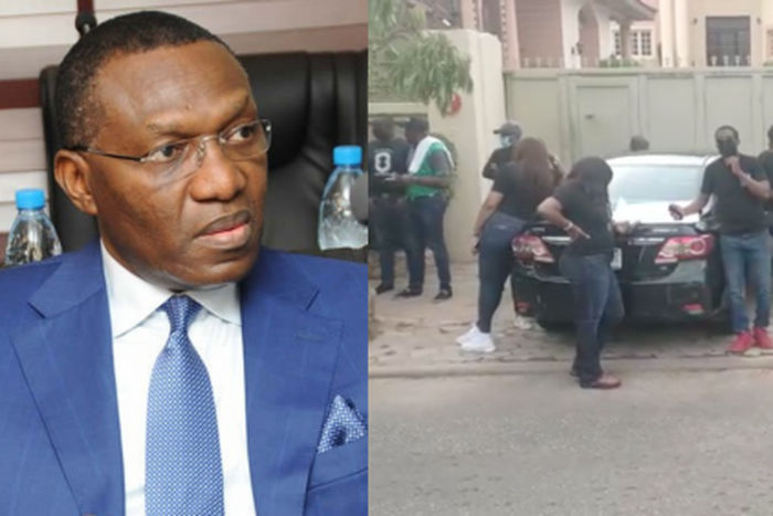 Employees of Heritage Bank picket Andy Uba's home on June 21, 2021 (Linda Ikeji)