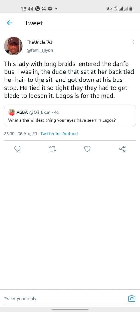 When your hair is disturbing a passenger and they find a solution to it {twitter}