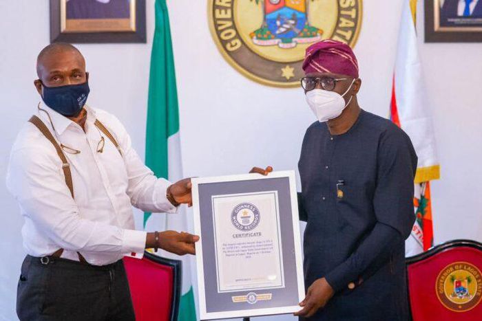 Governor Babajide Sanwo-Olu receives Guinness World Records certificate for Lagos Anniversary Cupcakes (NAN)