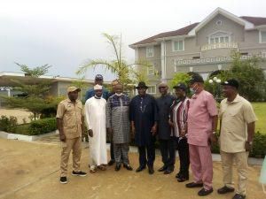 Picture showing the former President Goodluck Jonathan, the NULGE National President and other members, during the visit.