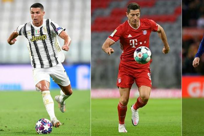 Robert Lewandowski (C) hopes to be named best male player on Thursday by FIFA ahead of Cristiano Ronaldo (L) and Lionel Messi (R)