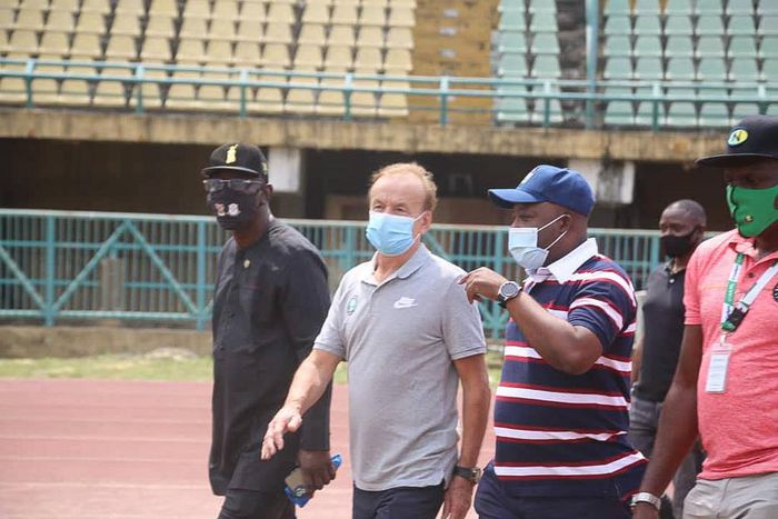 Gernot Rohr at Tslim Balogun Stadium in Lagos (Twitter/Sola Aiyepeku)