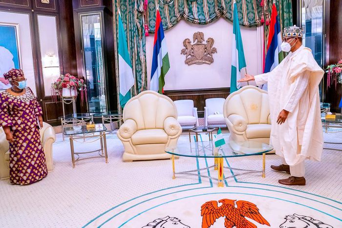 President Muhammadu Buhari meets with World Trade Organisation DG, Ngozi OKonjo-Iweala. [Presidency]