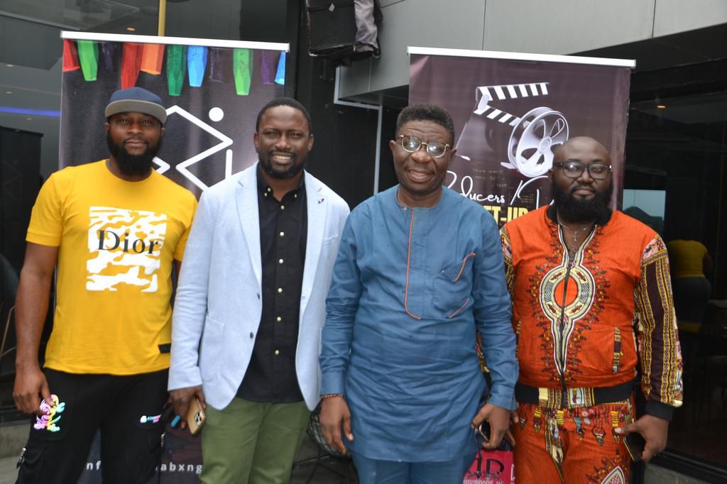 Nigerian actor and producer, Jayke Roberts, President of the Directors Guild of Nigeria, Victor Okhai, MD/ CEO Mediabxng, Julius Osumah and Nigerian screenwriter and director, Busai Yusuf at the inaugural Producers and Directors Meet-up organised by Me...
