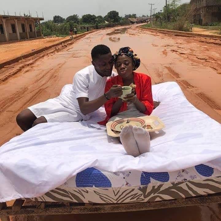 Couple protests bad road by celebrating honeymoon on untarred stretch