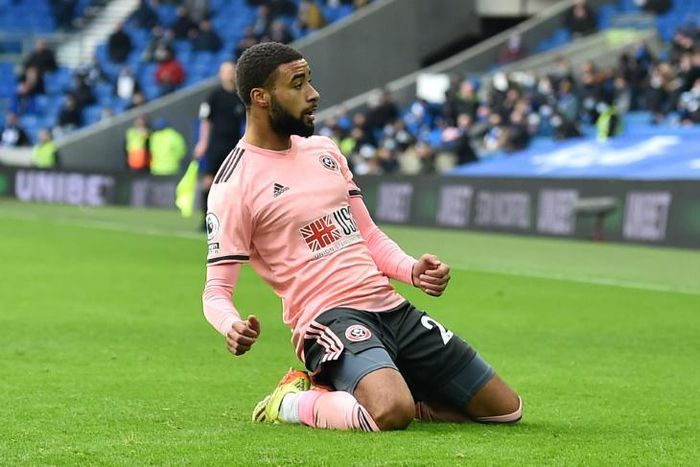 Sheffield United's Jayden Bogle celebrates scoring against Brighton
