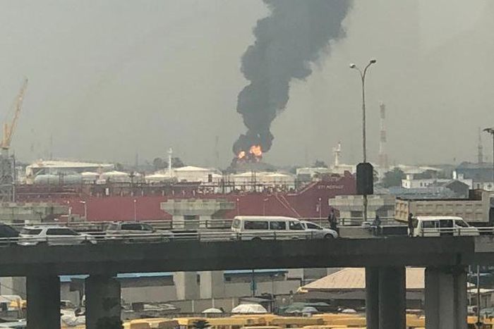Oando Tank Farm at Marine Beach, Apapa, Lagos on fire on Thursday. [NAN]