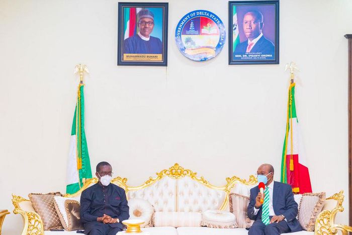 CBN Gov Emefiele pays condolence visit to Delta State Governor Ifeanyi Okowa in Asaba on Friday, Feb 5, 2021