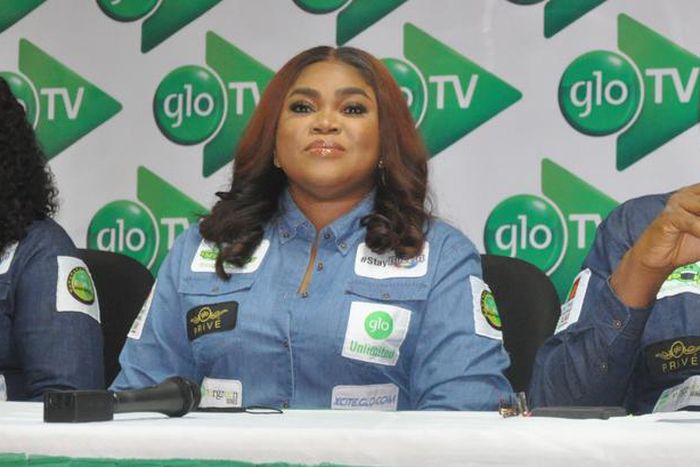 l-r: Globacom’s Brand Specialist, Grace Adepitan, Senior Manager, Events/Special Projects, Jumobi Mofe-Damijo, and Head of Web Sales, Ugochukwu Ibe, at the  unveiling of Glo TV, a unique television streaming service in Lagos on Tuesday.