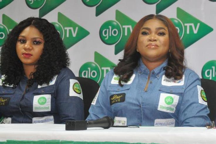 l-r: Globacom’s Brand Specialist, Grace Adepitan, Senior Manager, Events/Special Projects, Jumobi Mofe-Damijo, and Head of Web Sales, Ugochukwu Ibe, at the  unveiling of Glo TV, a unique television streaming service in Lagos on Tuesday.
