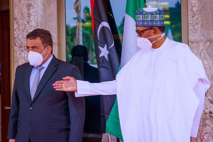 President Muhammadu Buhari hosts the Prime Minister of the Libyan Government of National Unity, Abdul Hamid Dbeibeh at Aso Rock. [Presidency]