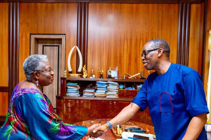 Gov Okowa (Right) and Dr Ngozi Okonjo-Iweala (Left) --Delta State press house corps