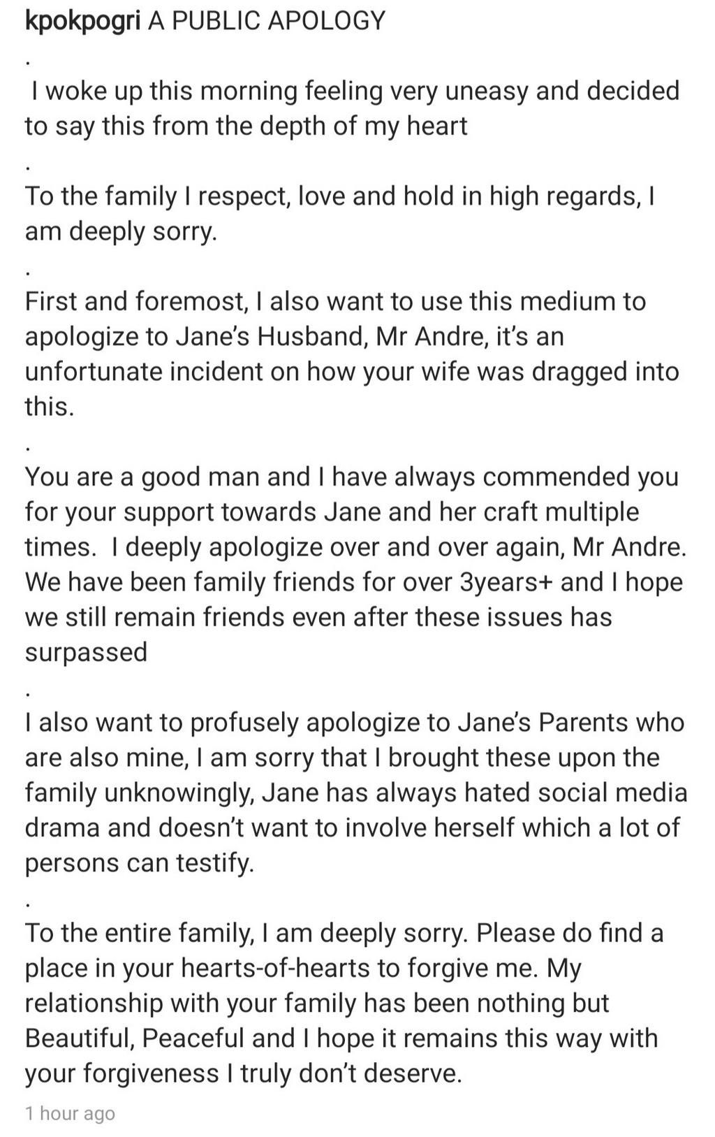 Kpokpogri hopes to maintain his relationship with Janemena and her husband.