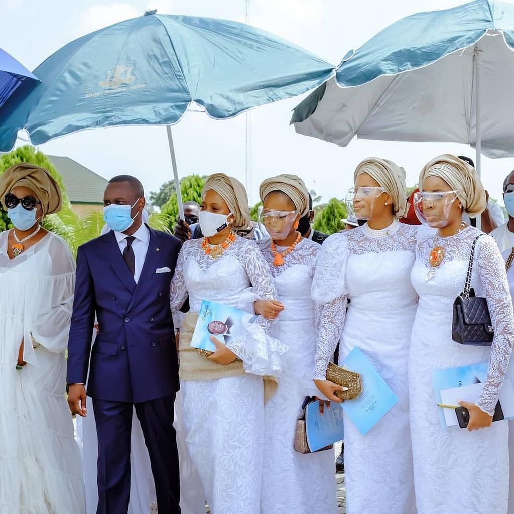 Helen Prest Ajayi flanked by her daughters, Tomisin, Tosan and Tiffany at her late husband's funeral [Instagram/HelenPrestAjayi]