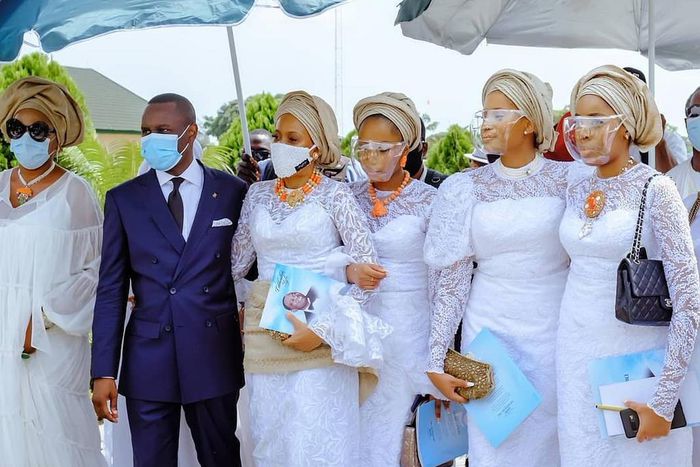 Helen Prest Ajayi flanked by her daughters, Tomisin, Tosan and Tiffany at her late husband's funeral [Instagram/HelenPrestAjayi]