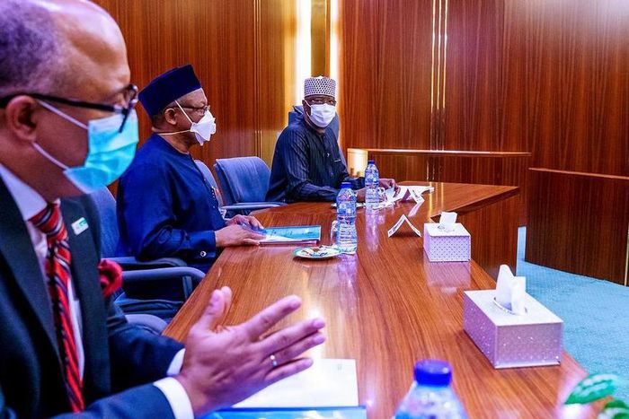 Director General of the National Center for Disease Control (NCDC), Dr Chikwe Ihekweazu,  SGF Boss Mustapha; and Minister of Health, Dr Osagie Ehanire. [Twitter/@BashirAhmaad]