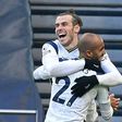 Tottenham forward Gareth Bale (L) celebrates during the win against Burnley