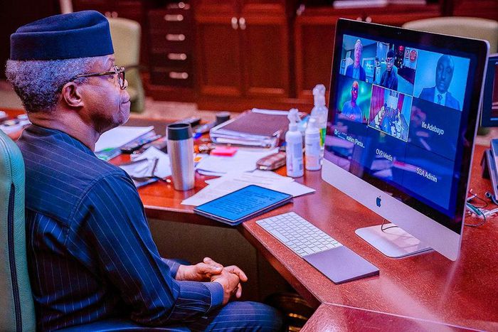Vice President Yemi Osinbajo virtually meets with the President of Microsoft Corporation Mr. Brad Smith on January 7, 2021. (Tolani Alli)