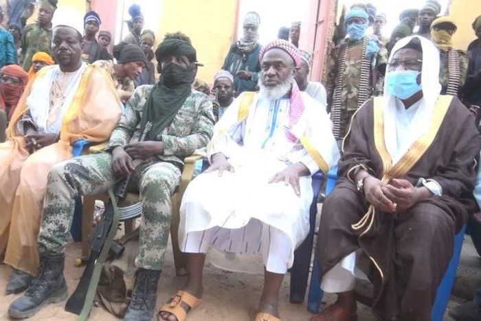 Sheikh Ahmad Gumi (second from right) recently met with bandits in Zamfara to negotiate peace [HumAngle]