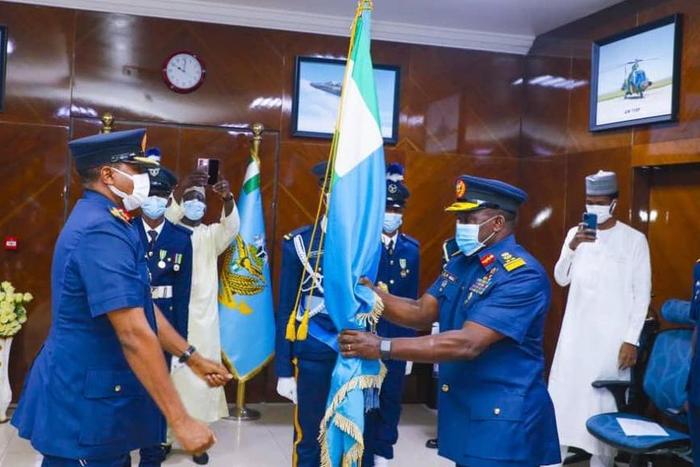 New Chief of Air Staff (CAS) AVM Oladayo Amao takes over from his predecessor, Air Marshal Sadique Abubakar. [Twitter/@CAS_IOAmao]