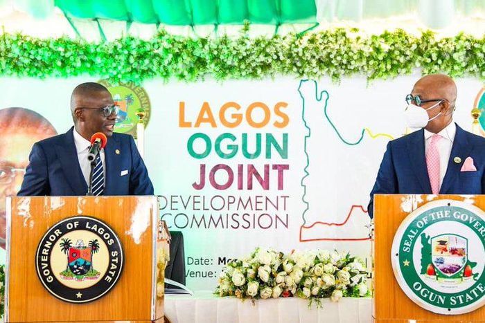 Governors Sanwo-Olu of Lagos and Dapo Abiodun of Ogun (Twitter: @Mr_JaGs)