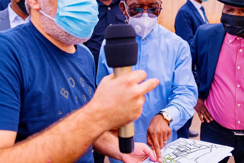 Gov Okowa of Delta inspecting a road project