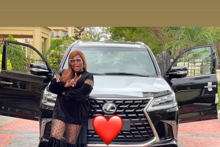 Nollywood actress Funke Akindele-Bello and her new car [Instagram/FunkeJenifaAkindele]