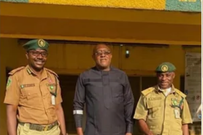 Olisa Metuh after his release from Kuje prison on Thursday, December 24, 2020 (Legit)