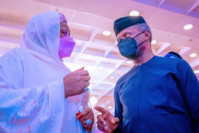 Vice President Yemi Osinbajo and First Lady, Aisha Buhari. [Presidency]