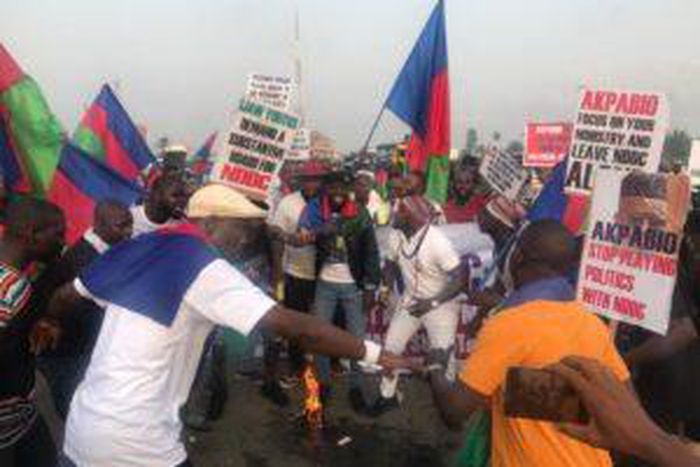 Ijaw youths protest against Buhari's appointment of Okon-Awka as NDDC boss. [NAN]
