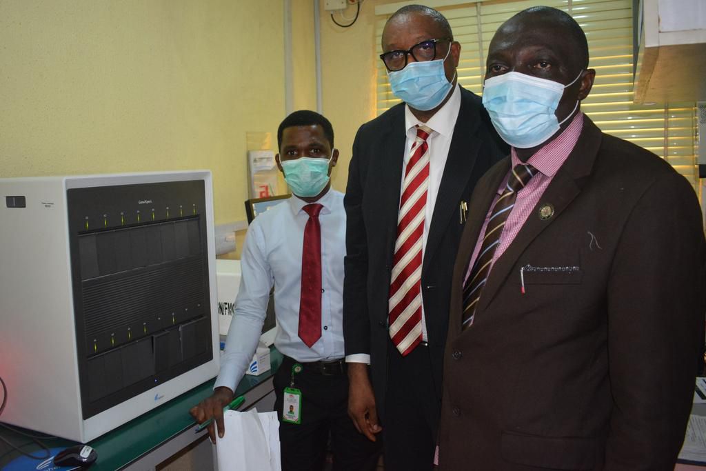 (L-R) Emmanuel Onyeje – GeneXpert Focal Person, EL-Laboratory Diagnostics, Lagos state, Prince Elochukwu Adibo –Laboratory Director, EL-LAB Diagnostics and National President, Guild of Private Medical Laboratory Directors, Dr Agbolagorite Olurotimi – D...