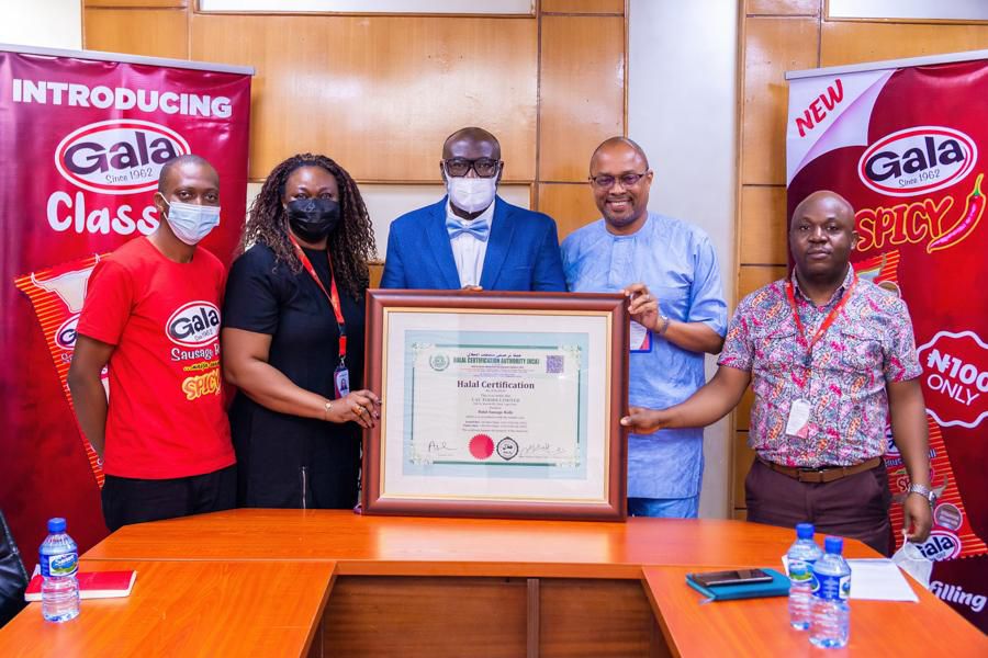 L-R: Oluitan Mofiyin, Brand Manager, Snacks, UAC Foods; Adebola Williams, General Marketing, UAC Foods; Abdulazeez Ajala, Lead Auditor, Halal Certification Authority; Dr Oladele Ajayi, MD/CEO UAC Foods Ltd; and Chris Towoju, General Manager Sales, UAC ...
