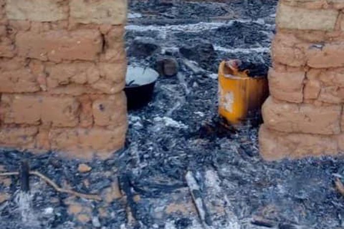 House burnt down by a mob that attacked a herders' settlement in Kaduna State [KDSG]