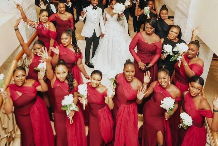 Debola Williams and his bride Kehinde Daniels with their bridal train [PULSE]