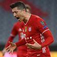 Robert Lewandowski celebrates converting Bayern Munich's first-half penalty against Lazio on Wednesday