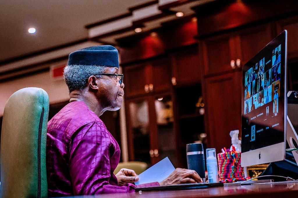 Vice President Yemi Osinbajo SAN virtually presides over The National Economic Council Meeting where he launched the PEBEC Ease of Doing Business Subnational Baseline Survey. 18th Mar, 2021. Photos; Tolani Alli