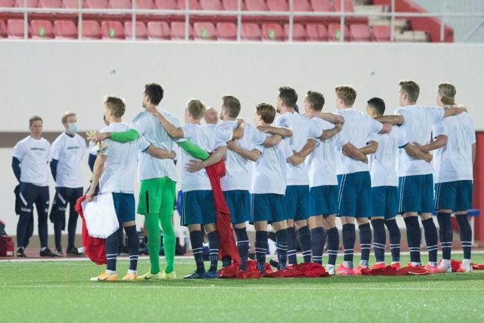Protest: Norway players wearing t-shirts with the slogan 'Human rights, on and off the pitch' before the qualifier against Gibraltar