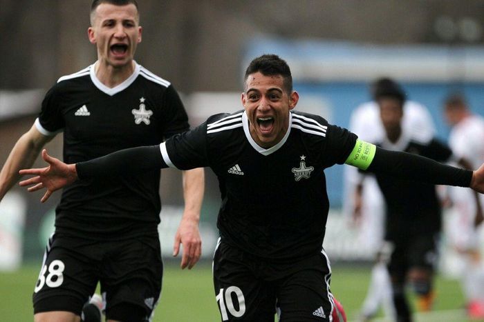 Frank Castaneda celebrates a goal for Sheriff Tiraspol against Milsami in March