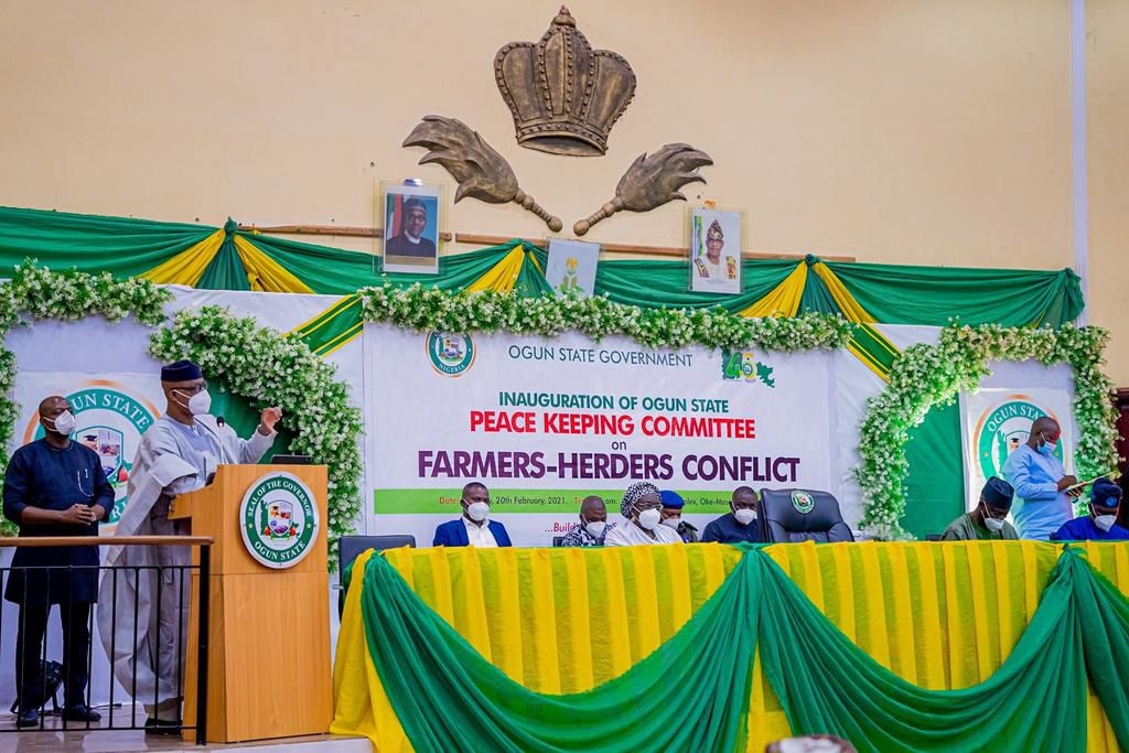 Governor Dapo Abiodun during the inauguration of peace-keeping committee on farmer-herders crisis in Ogun state. (Premium Times)