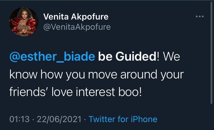 Venita says Esther is the typical example of 'kettle calling pot black.'