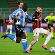 AC Milan forward Ante Rebic (C) was sent off late against Napoli in the San Siro
