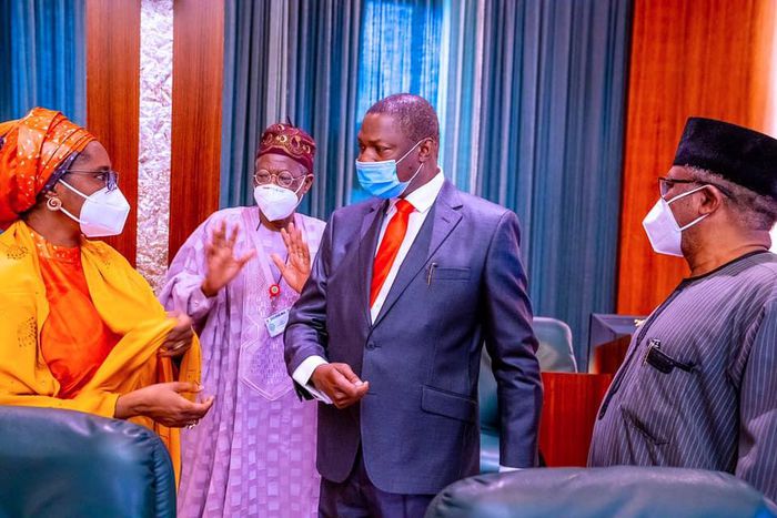 Ministers L-R: Zainab Ahmed, Abubakar Malami, Lai Mohammed, and Osagie Ehanire [Presidency]