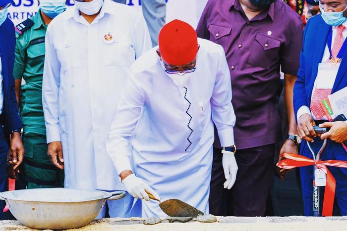 Gov Okowa of Delta at the ground-breaking of DELFRASCO Industries Limited, Tower Manufacturing and Testing,  on Thursday, December 14, 2021 (Delta Oress corps)