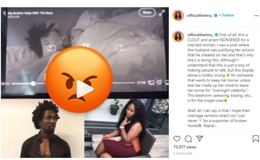 Thelma wonders if Tega's marriage will be intact after she leaves the show.