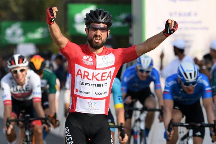 Nacer Bouhanni winning a stage on the Saudi Tour in February 2020