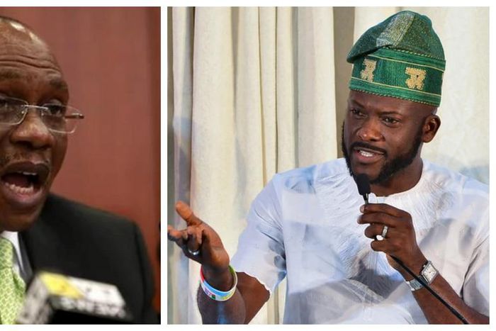 CBN Governor, Godwin Emefiele (left), and House of Representatives member, Babajide Obanikoro (right)